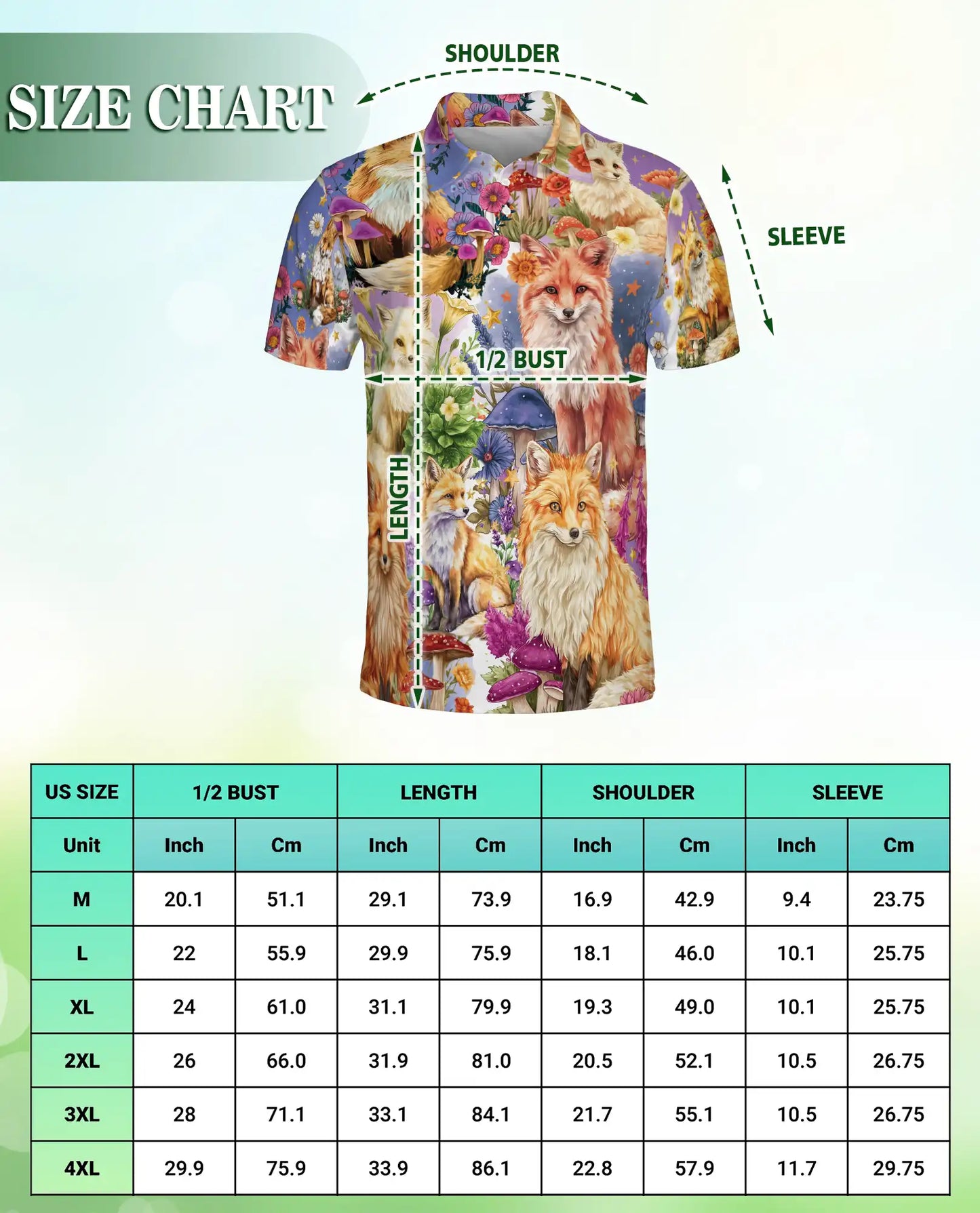 Fantasy Fox Garden Polo Shirt Enchanted Woodland Floral Animal Art | Netecom