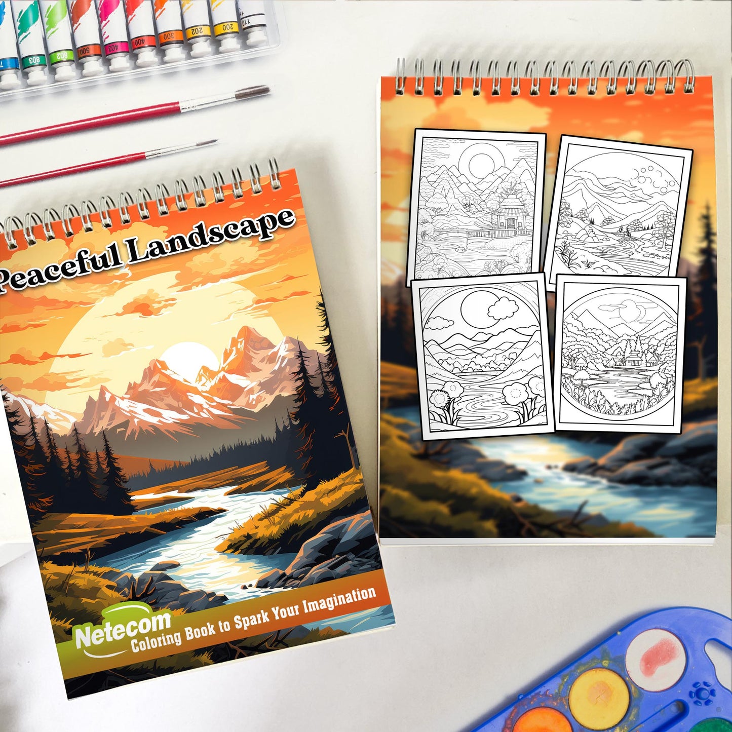 Minimalist Peaceful Landscape Spiral Bound Coloring Book, Find Peace in Minimalism with 30 Meditative Coloring Pages of Tranquil Landscapes