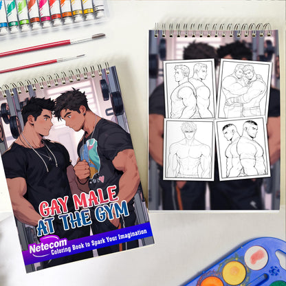 Gay Male At The Gym Spiral Bound Coloring Book, Unleash Your Creativity in a Fitness-Filled Setting with 30 Empowering Pages of Gym Scenes.