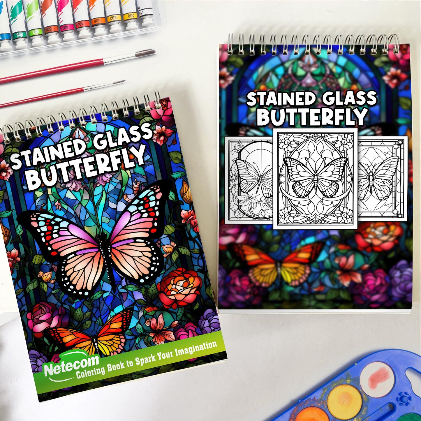 Stained Glass Butterfly Spiral Bound Coloring Book: Immerse Yourself in the Artistic World of Stained Glass with 30 Captivating Coloring Pages