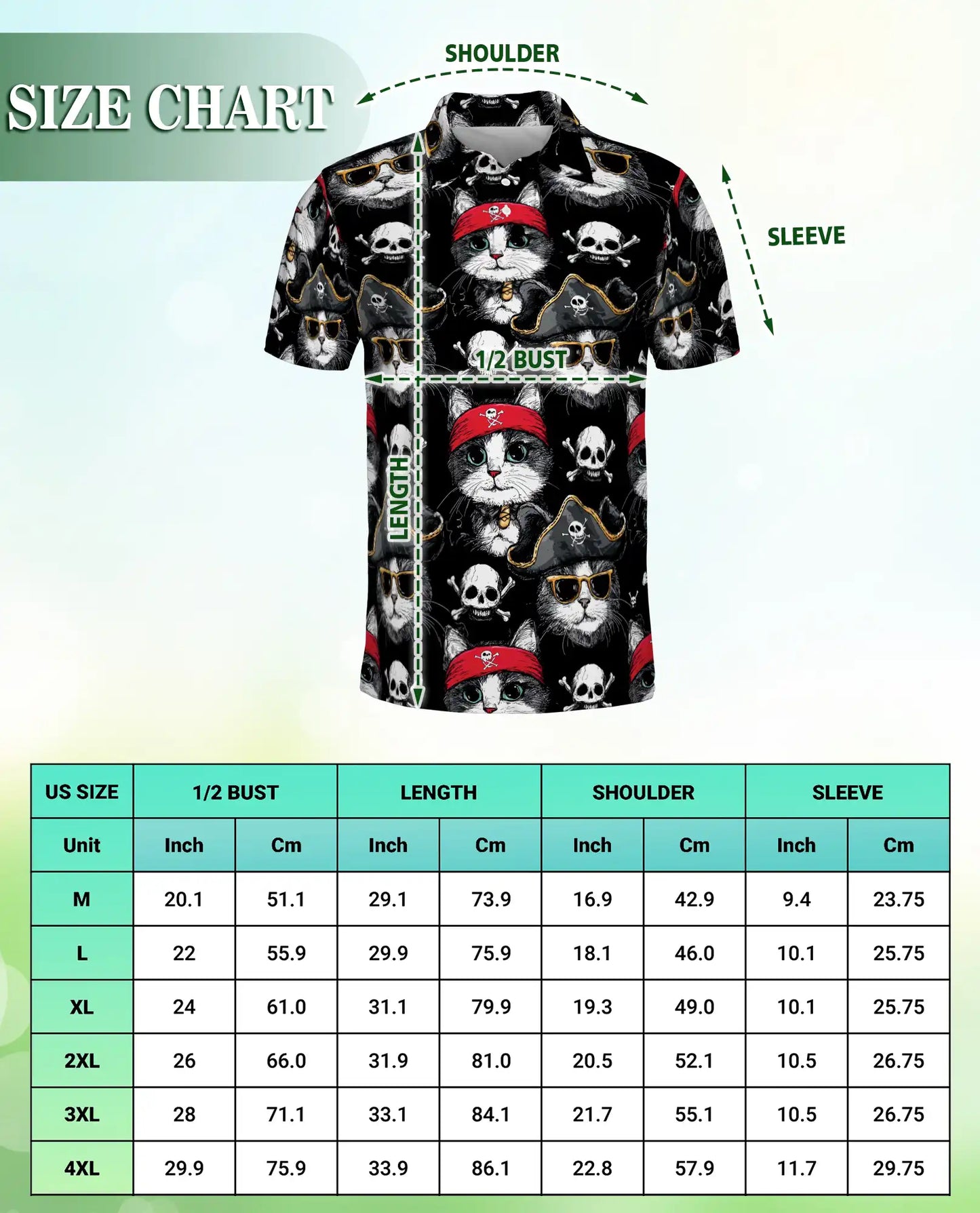 Pirate Cat 3D Polo Shirt for Men – Funny Skull Kitty Style | Netecom