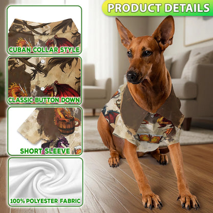 Dragon Drinks Beer Fantasy Hawaii Dog and Owner Matching Button Shirts