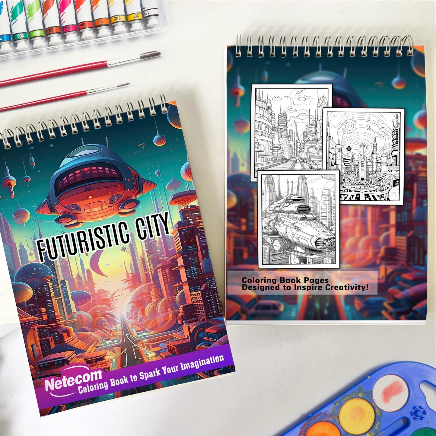 Futuristic City Spiral Bound Coloring Book, Discover the Spectacular Architecture with 30 Exquisite Futuristic City Coloring Pages for Fans of Technological Marvels to Bring the Cityscapes to Life