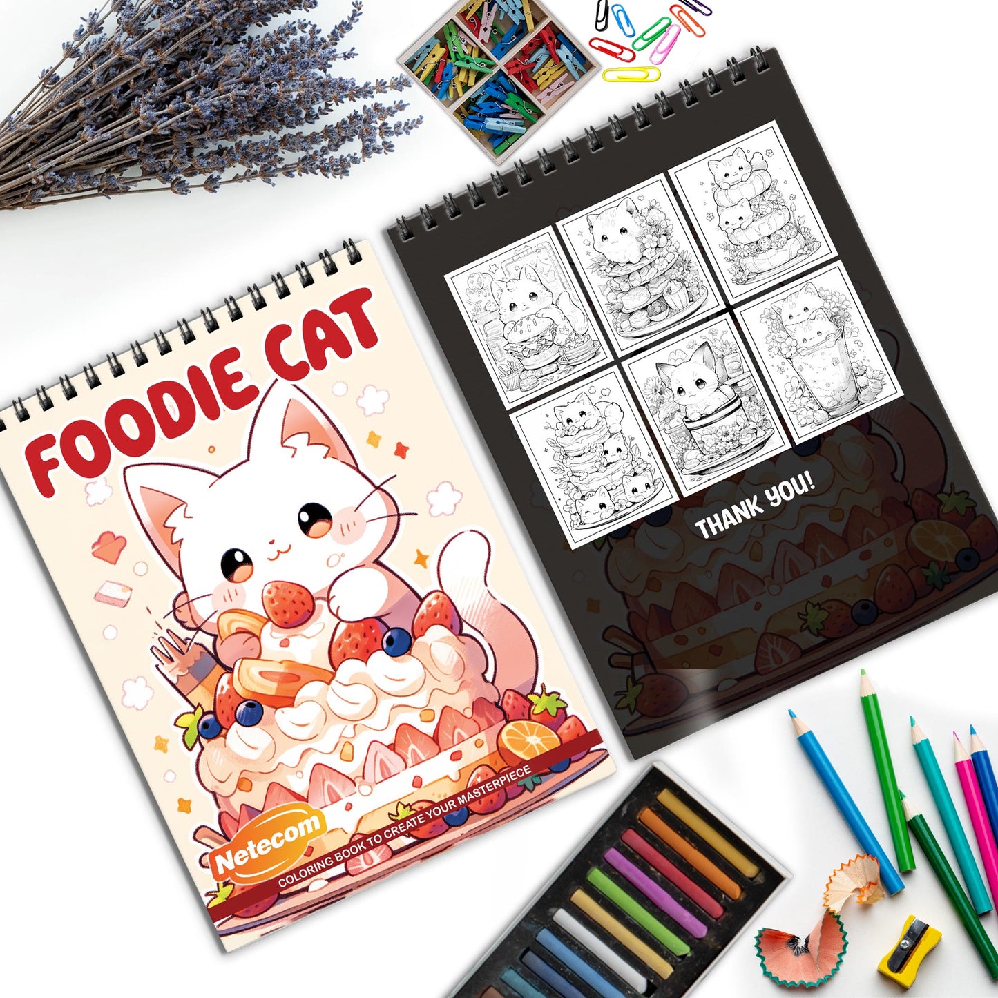 Foodie Cat Spiral Bound Coloring Book, Whimsical Foodie Cats for Culinary and Feline Fun, Ideal for Cat Lovers and Gourmet Enthusiasts Seeking Creative Joy