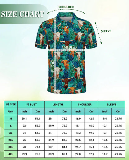 Longhorn Cattle Hawaiian 3D Polo Shirt for Men | Netecom