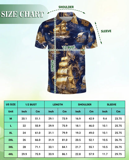 Vintage Pirate Ship 3D Polo Shirt for Men – Nautical Skull Ocean Style | Netecom