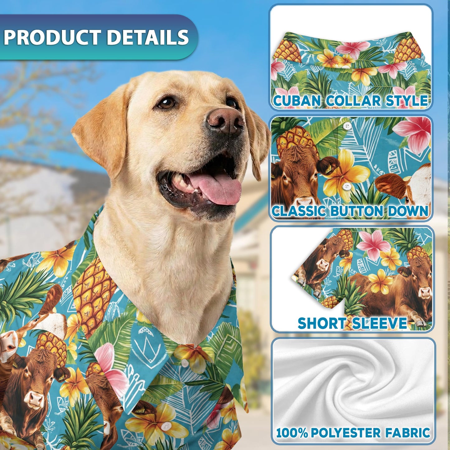 Netecom Matching Red Angus Cattle Hawaiian Shirt for Dog and Owner, Pineapple Aloha Summer Shirt, Cattle Lover Print Outfit for Pet and Human, Beach Vacation Casual Wear