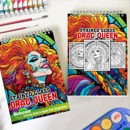 Stained Glass Drag Queen Spiral Bound Coloring Book, Embark on a Dazzling Coloring Adventure with 30 Stained Glass-Inspired Illustrations of Drag Queens, Fostering Empowerment and Glamour