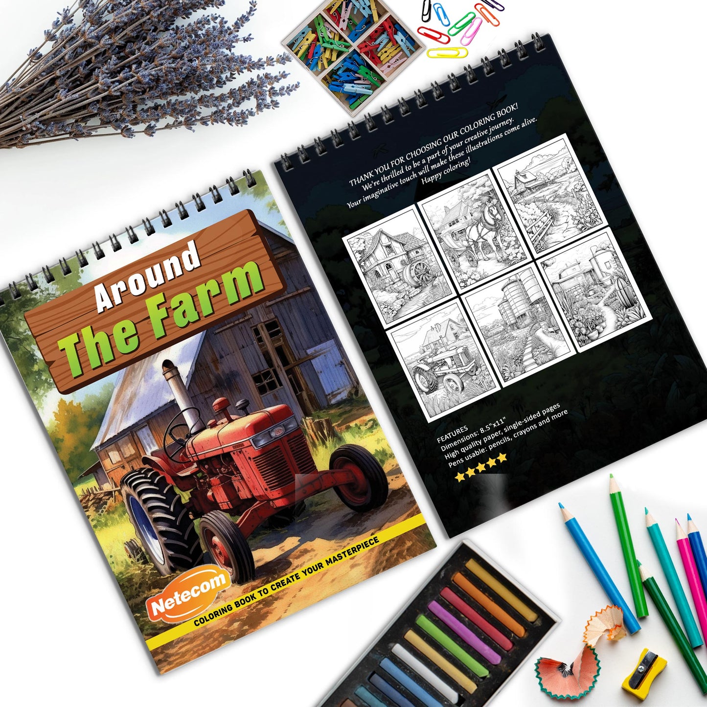 Around the Farm Spiral Bound Coloring Book, Rustic Farm Scenes for a Relaxing Artistic Retreat, Ideal for Those Seeking a Taste of Country Life