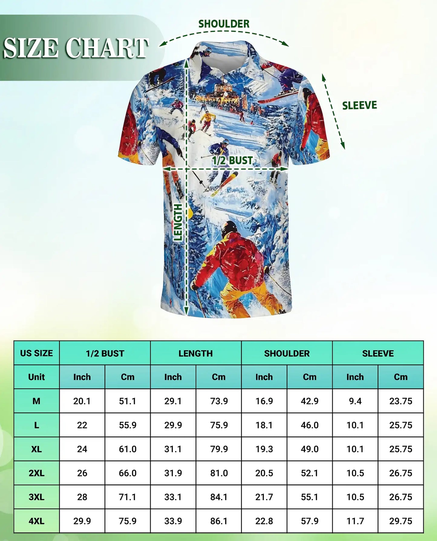 Ski Resort 3D Polo Shirt for Men – Winter Mountain Sports Adventure Style | Netecom