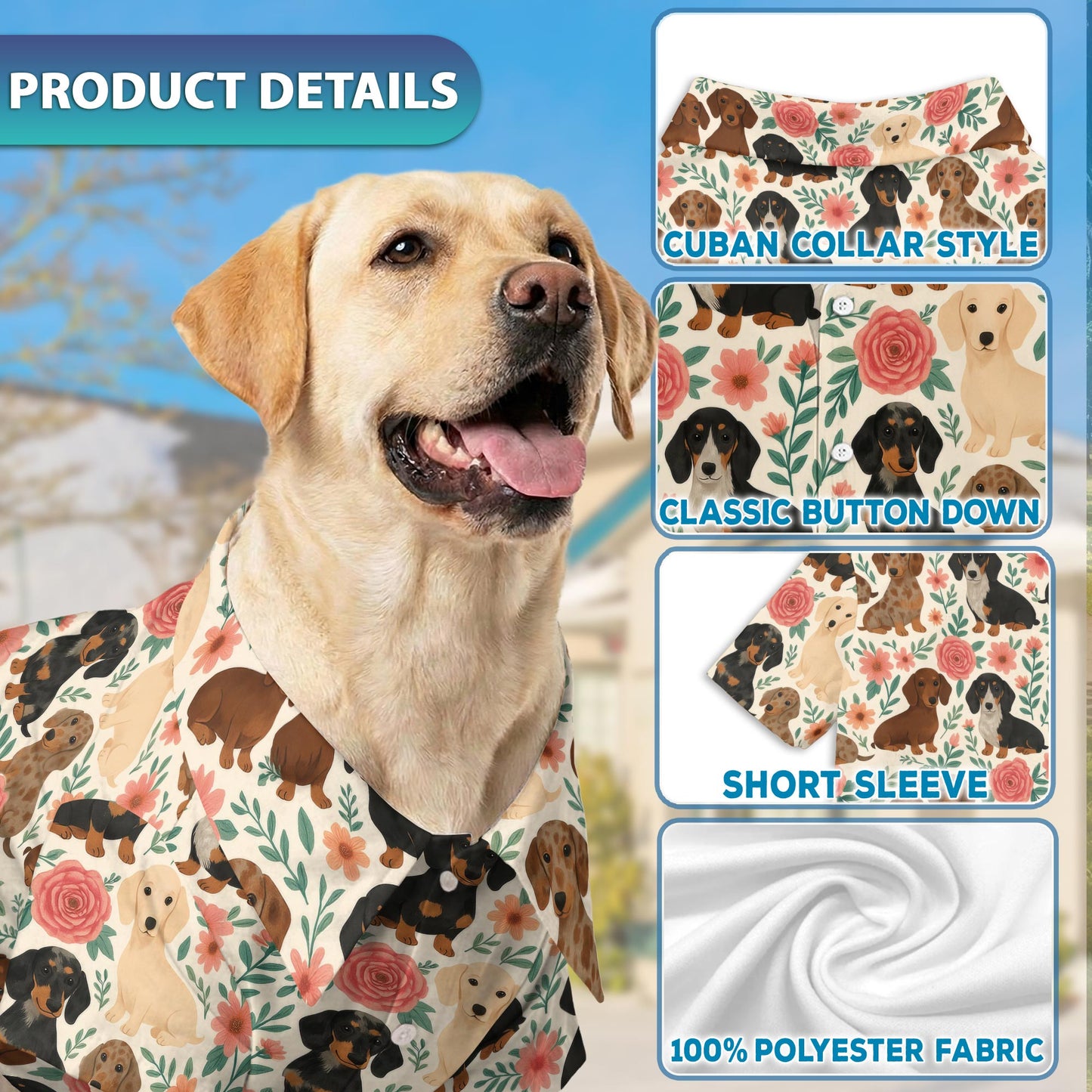 Netecom Matching Floral Dachshund Aloha Hawaiian Shirt for Dog and Owner, Aloha Summer Shirt, Dog Breed Floral Print Outfit for Pet and Human, Beach Vacation Casual Wear