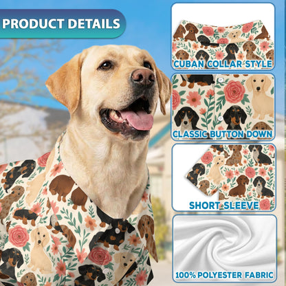 Netecom Matching Floral Dachshund Aloha Hawaiian Shirt for Dog and Owner, Aloha Summer Shirt, Dog Breed Floral Print Outfit for Pet and Human, Beach Vacation Casual Wear