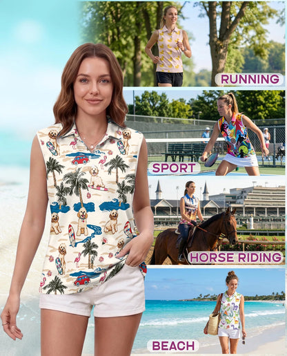 Goldendoodle Summer Beach Sleeveless Polo Shirt for Women | Netecom