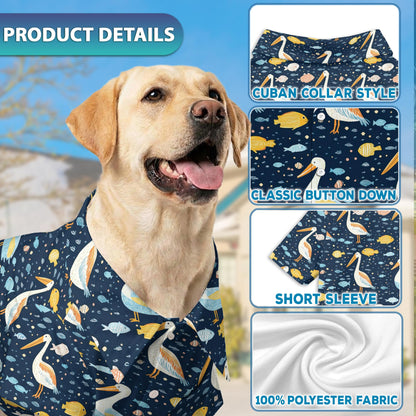 Netecom Matching Pelican Hawaiian Shirt for Dog and Owner, Aloha Summer Shirt, Pelican Print All Over Outfit for Pet and Human, Beach Vacation Casual Wear