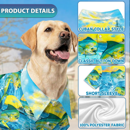 Netecom Matching Mahi-Mahi Fish Fishing Hawaiian Shirt for Dog and Owner, Aloha Summer Shirt, Ocean Fish Print Outfit for Pet and Human, Beach Vacation Casual Wear