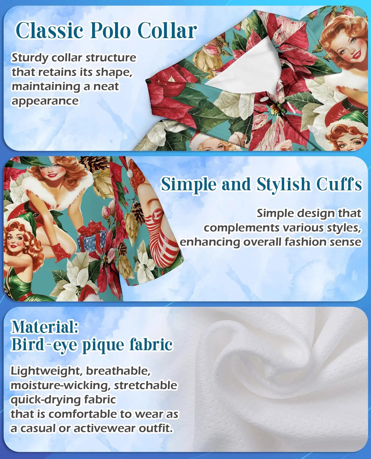 Vintage Christmas Pin Up Girl 3D Polo Shirt for Men – Retro Holiday Style | Netecom