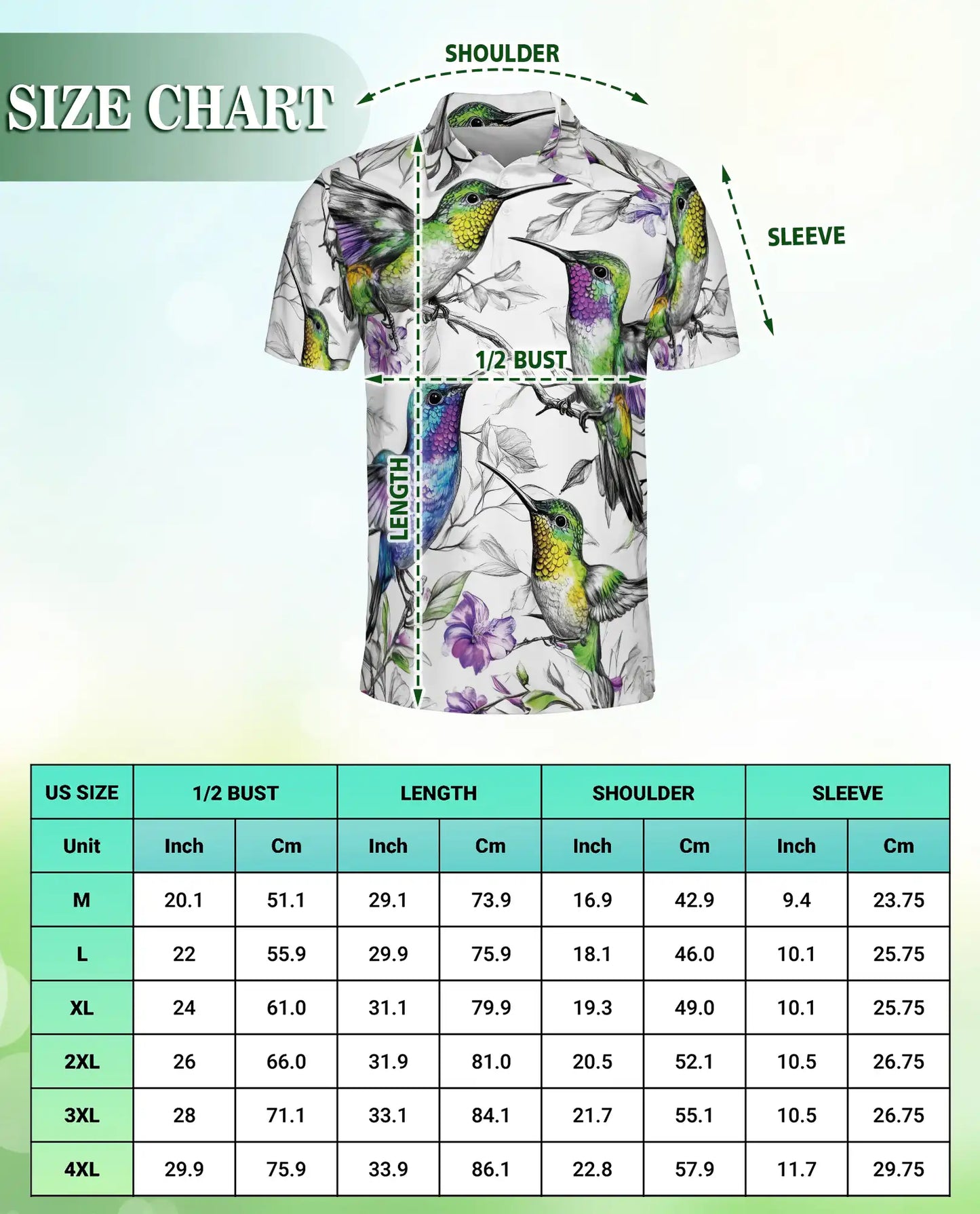 Colorful Hummingbird Floral 3D Polo Shirt for Men – Tropical Bird Nature Style | Netecom