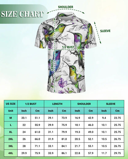 Colorful Hummingbird Floral 3D Polo Shirt for Men – Tropical Bird Nature Style | Netecom