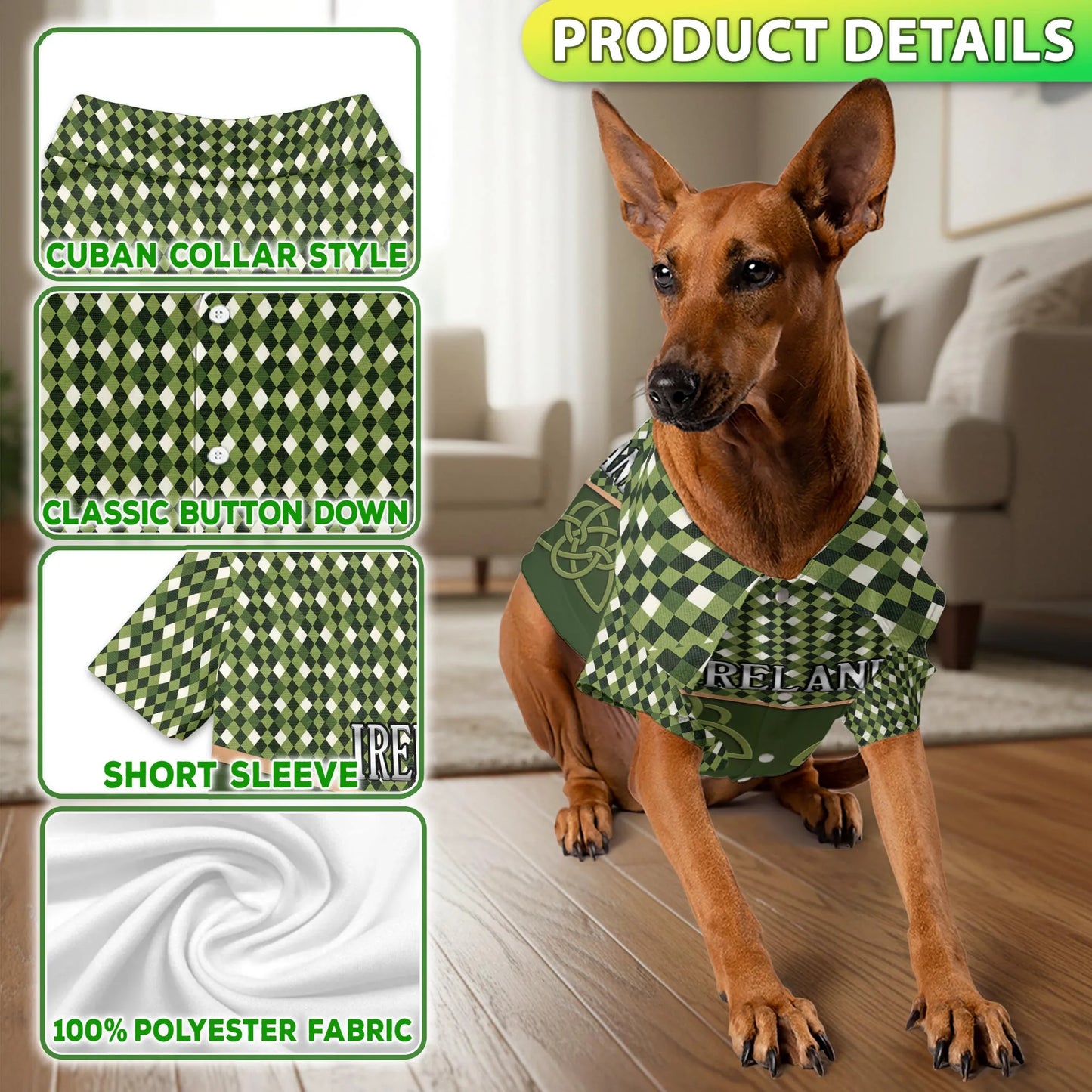Ireland St Patrick’s Day Hawaii Dog and Owner Matching Retro Style Button Shirts