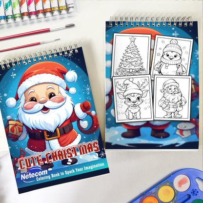 Cute Christmas Spiral Bound Coloring Book, Unleash Your Creativity with 30 Whimsical Coloring Pages of Cute Christmas Delights