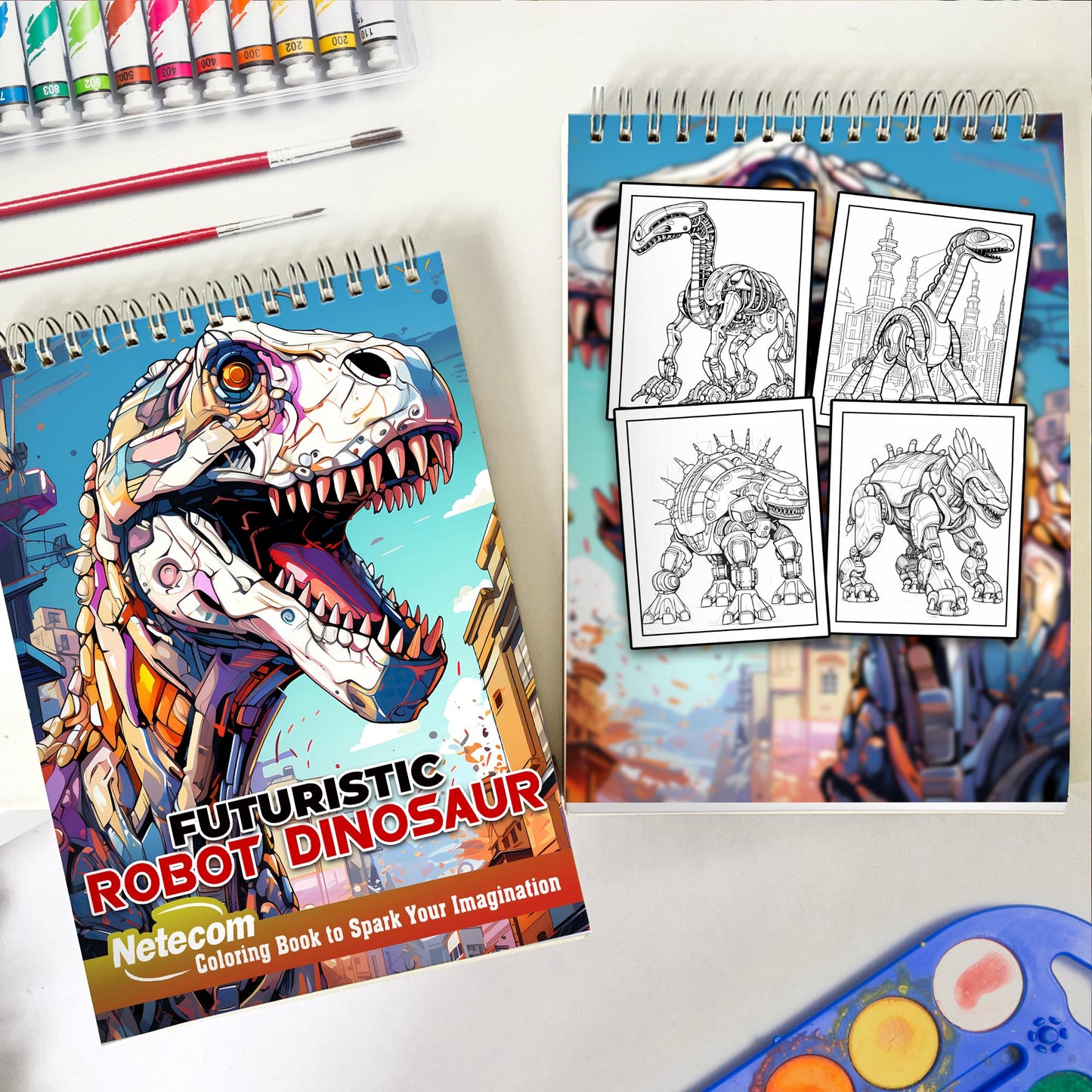 Futuristic Robot Dinosaur Spiral Bound Coloring Book, Venture into the Futuristic Robot Dinosaur Coloring Book with 30 Mesmerizing Illustrations