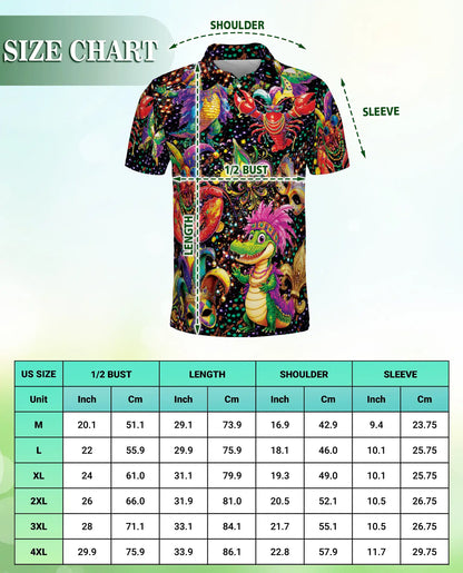 Mardi Gras Alligator 3D Polo Shirt for Men – Carnival Cajun Style | Netecom