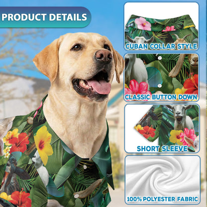 Netecom Matching Happy Goat Hawaiian Shirt for Dog and Owner, Fun Animal Aloha Summer Shirt, Playful Button Down Outfit for Pet and Human, Vacation Beach Casual Wear