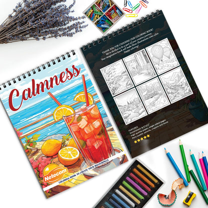 Calmness Spiral Bound Coloring Book, Soothing Art for Finding Inner Peace, Perfect for Adults Seeking Stress Relief and Mindful Relaxation