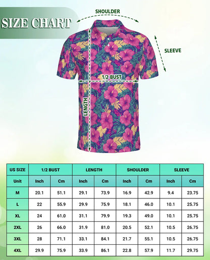 Hibiscus Floral 3D Polo Shirt for Men – Tropical Summer Flower Style | Netecom
