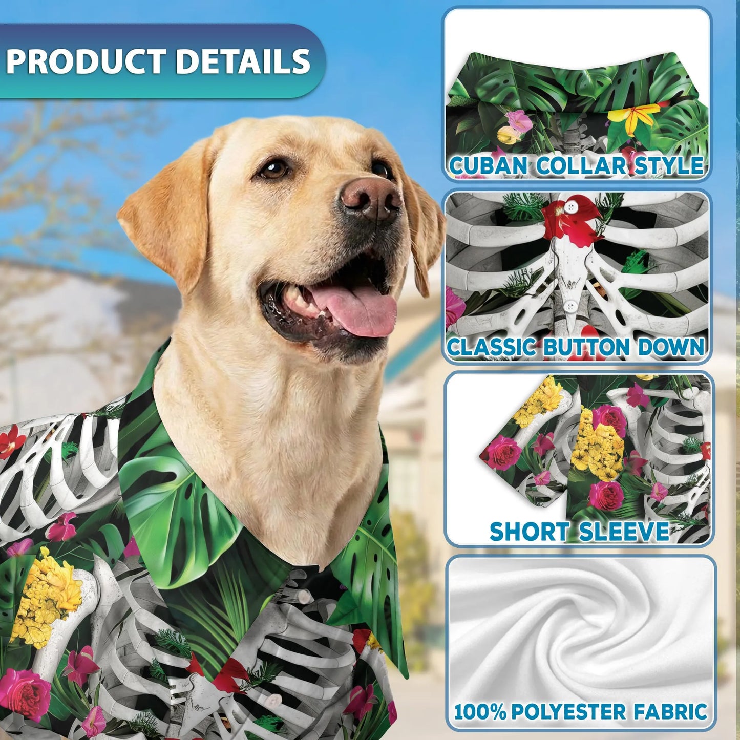 Matching Dog and Owner Skeleton Hawaiian Shirts – Spooky Floral Tropical Beach Outfit