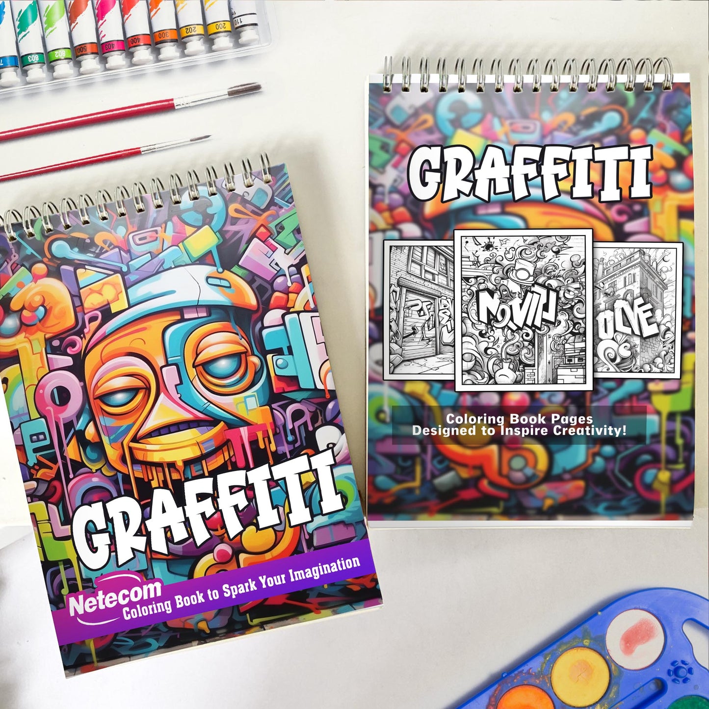 Graffiti Spiral Bound Coloring Book, Express Yourself with 30 Coloring Pages, Bringing Life to Walls adorned with Graffiti Art and Personal Messages