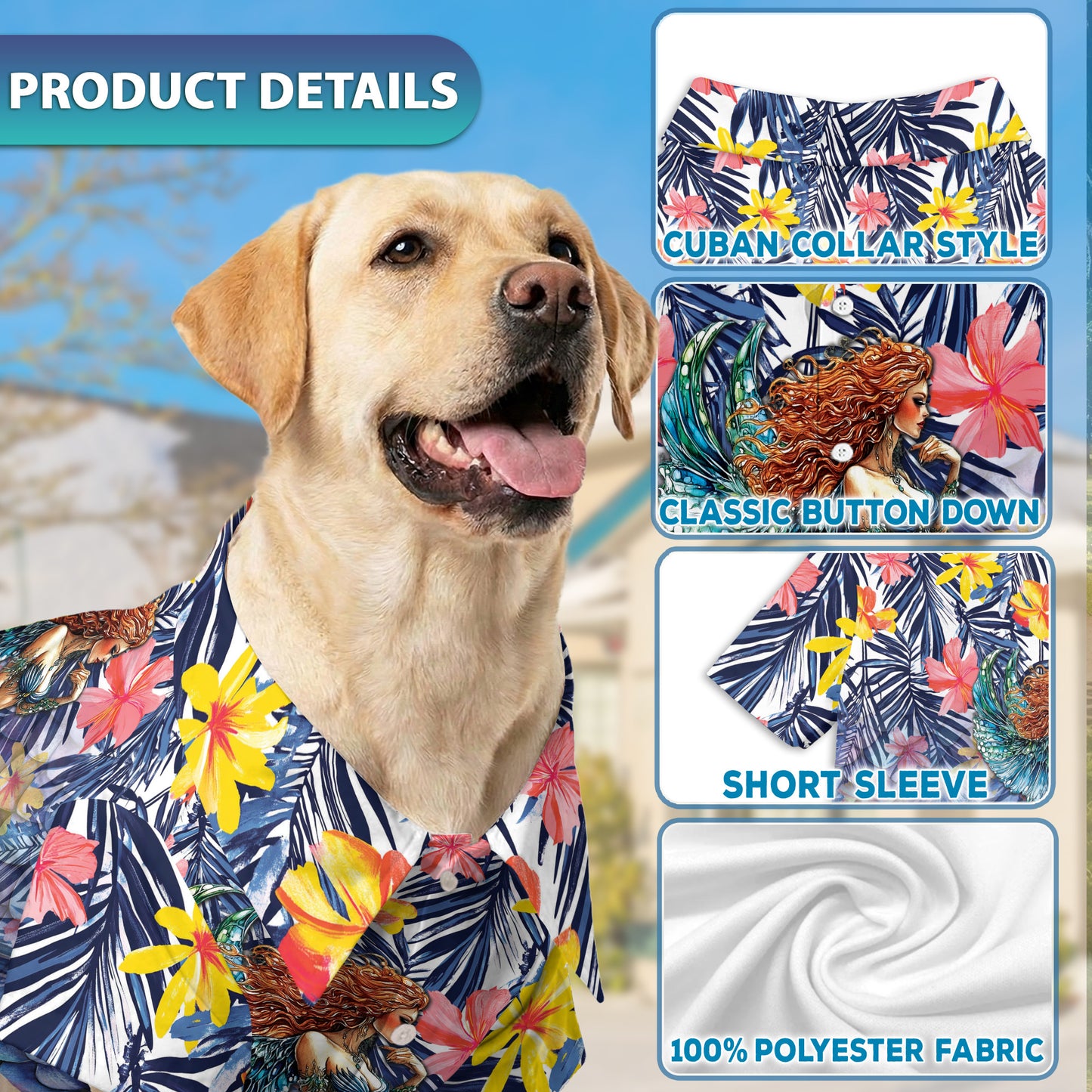 Netecom Matching Mermaid Aloha Hawaiian Shirt for Dog and Owner, Ocean Theme Summer Button Down Shirt, Cute Pet and Human Matching Look, Relaxed Beach Vacation Casual Wear