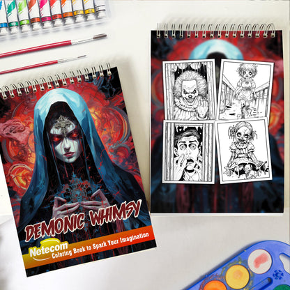 Demonic Whimsy Spiral Bound Coloring Book, Embark on a Wicked Journey with this Demonic Whimsy Coloring Adventure