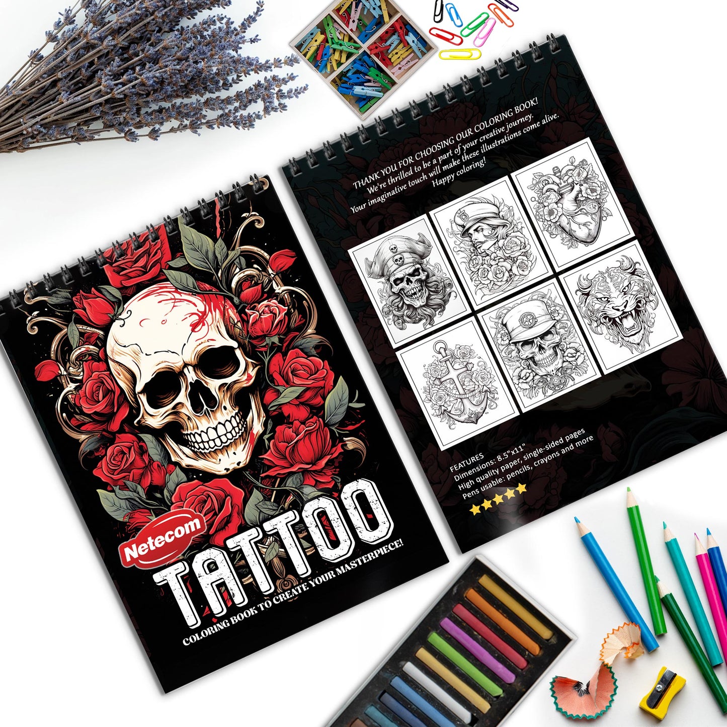 Tattoo Spiral Bound Coloring Book, Intricate Tattoo Designs for an Edgy and Artistic Experience, Great for Fans of Tattoo Art and Creative Challenges