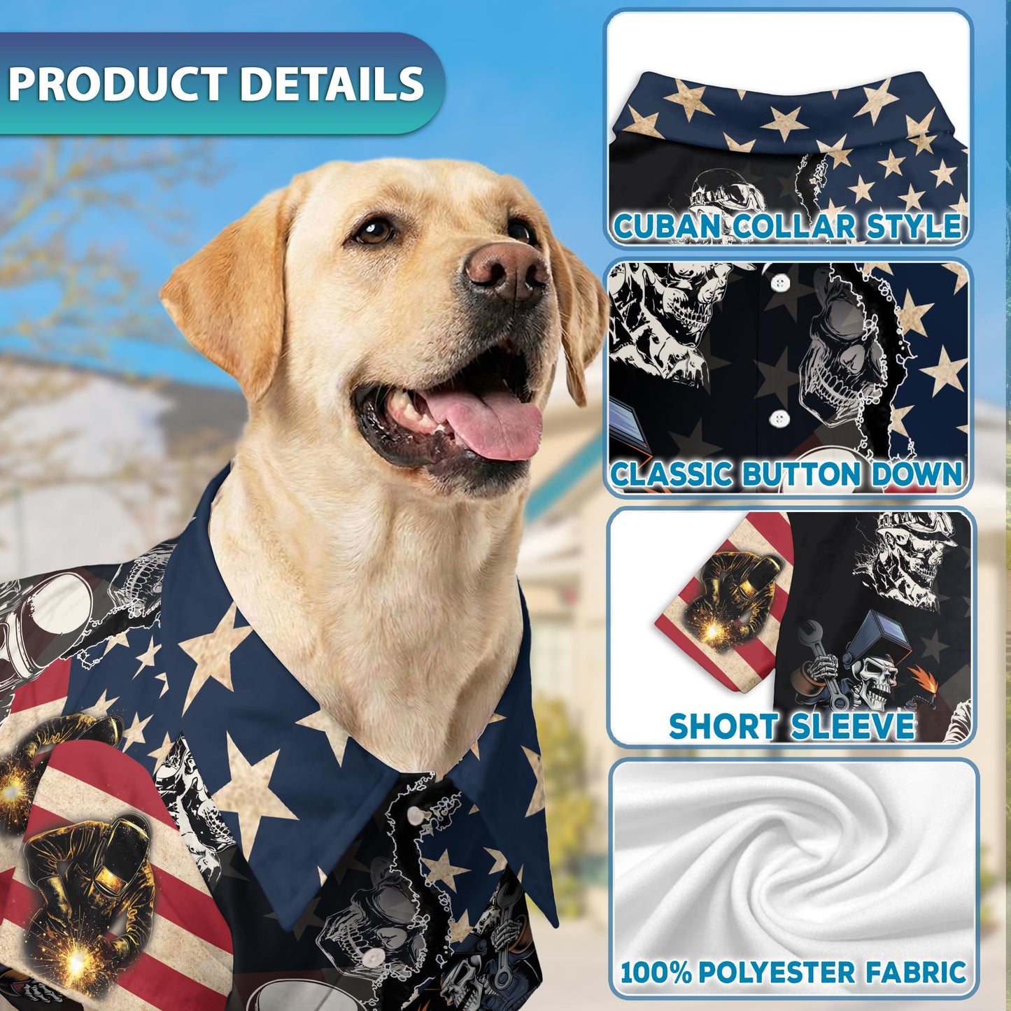 Netecom Matching Patriotic Welder Aloha Hawaiian Shirt for Dog and Owner, Limited Edition Summer Button Down Shirt, Bold Casual Beach Vacation Wear for Pet and Human