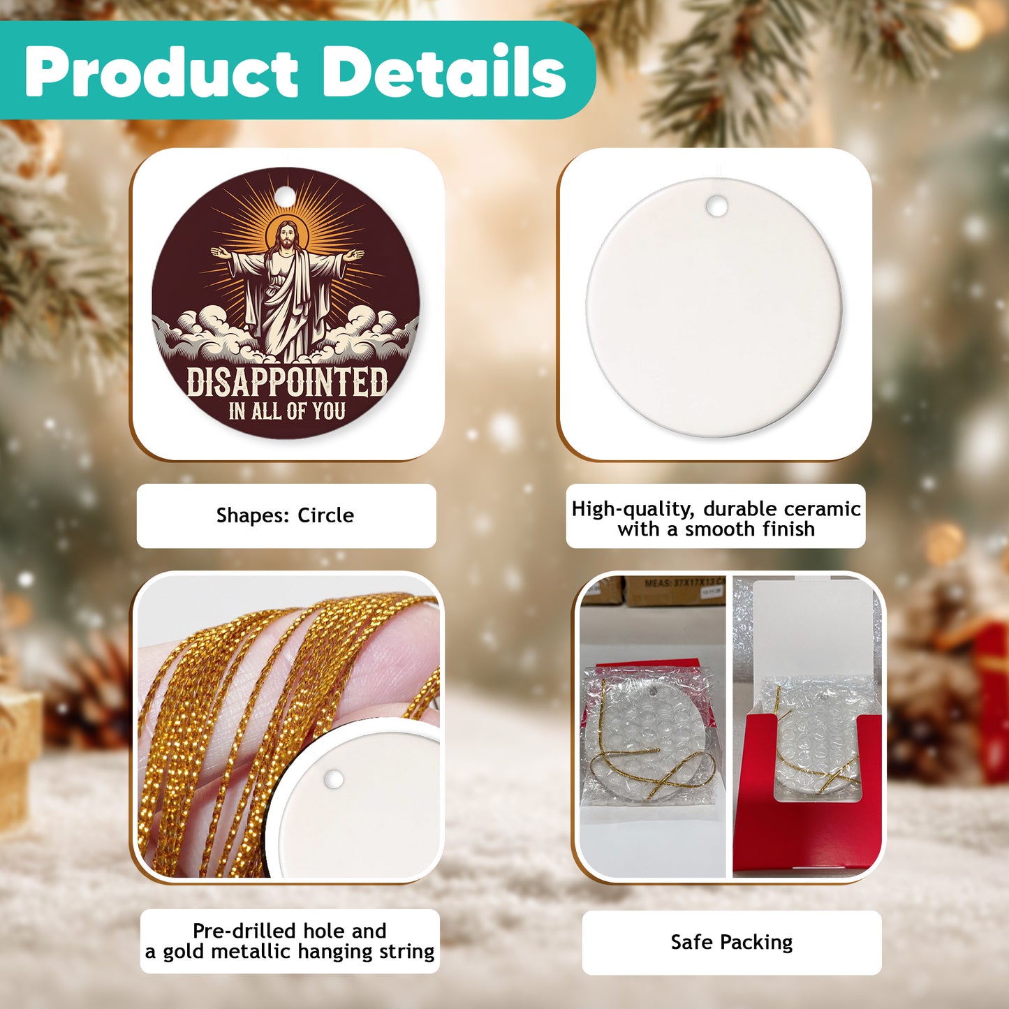 Netecom Disappointed In All Of You Christmas Ornament, Funny Christmas Gag Gift Adults Ceramic Ornament for Xmas Tree Hanging Decorations Gift, Holiday Party Present
