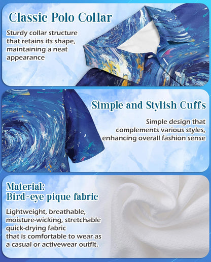 Horse Racing Starry Night Polo Shirt for Men – Artistic Equestrian Style | Netecom