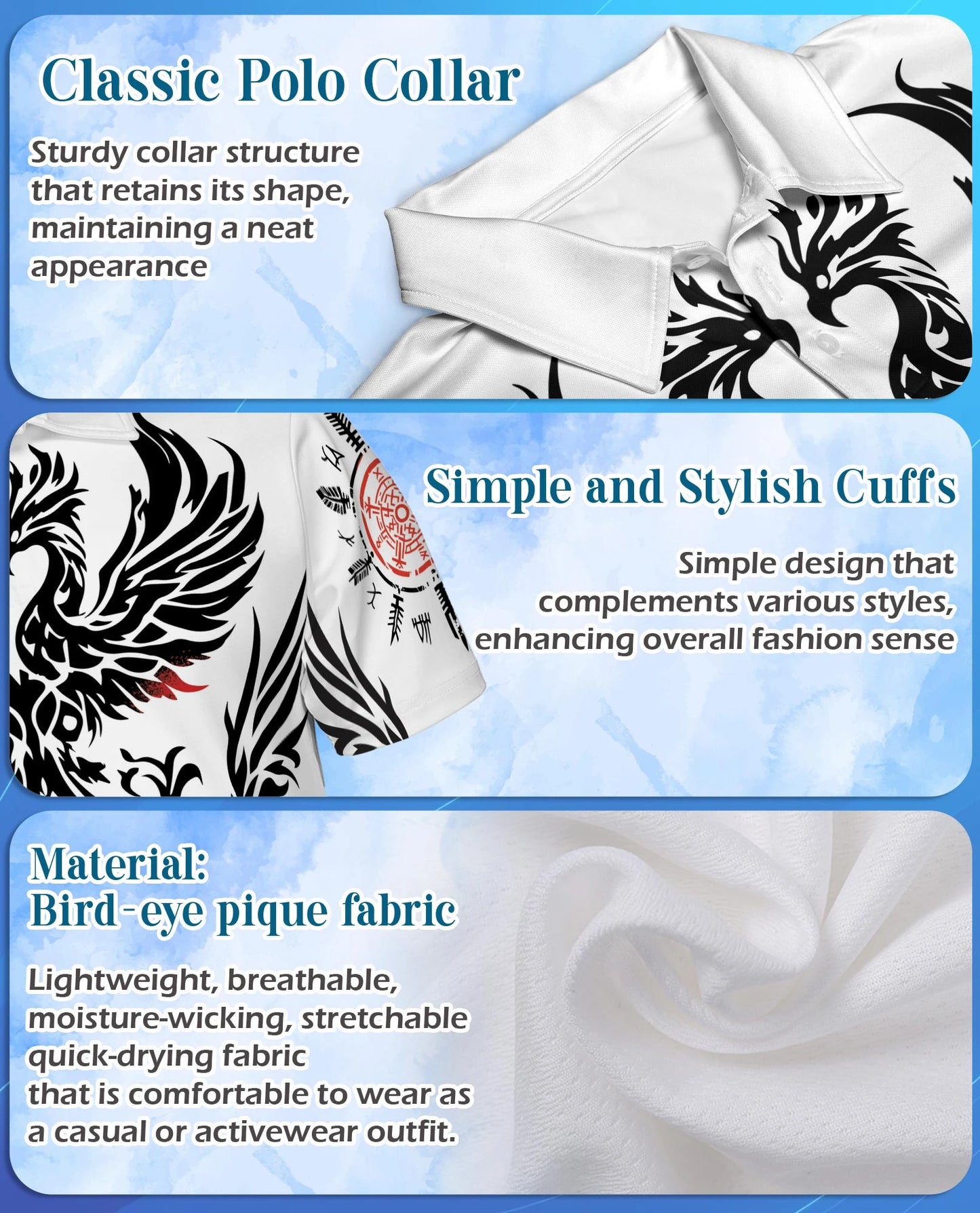 Symmetrical Phoenix Polo Shirt for Men – Mythical Fire Bird Style | Netecom