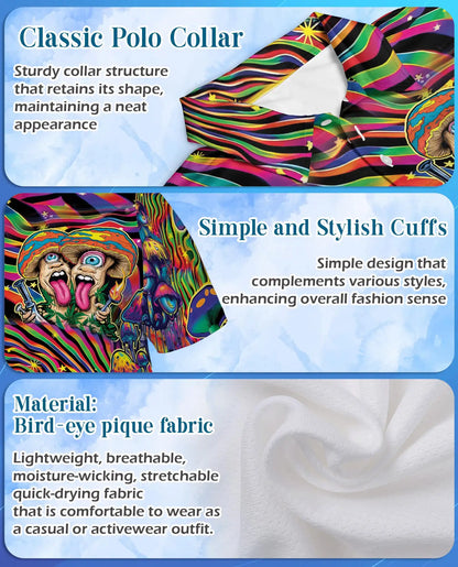 Psychedelic Mushroom Trippy Polo Shirt for Men – Colorful Psy Art | Netecom
