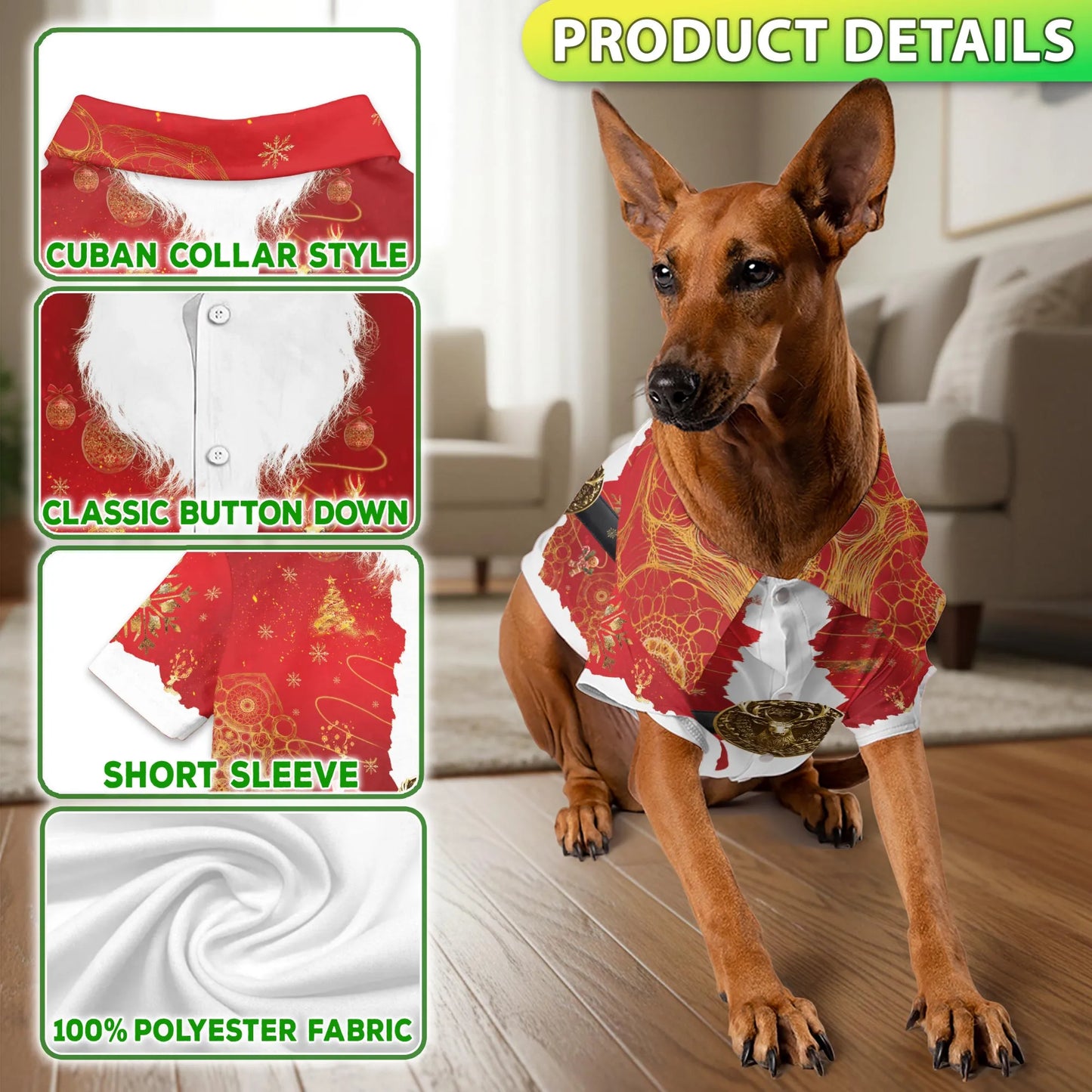 Santa Costume Christmas Print Hawaii Dog and Owner Matching Button Shirts