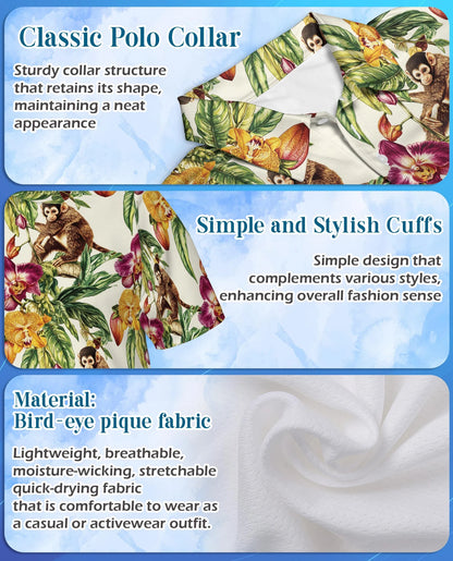 Tropical Monkey Polo Shirt for Men – Jungle Animal Summer Style | Netecom