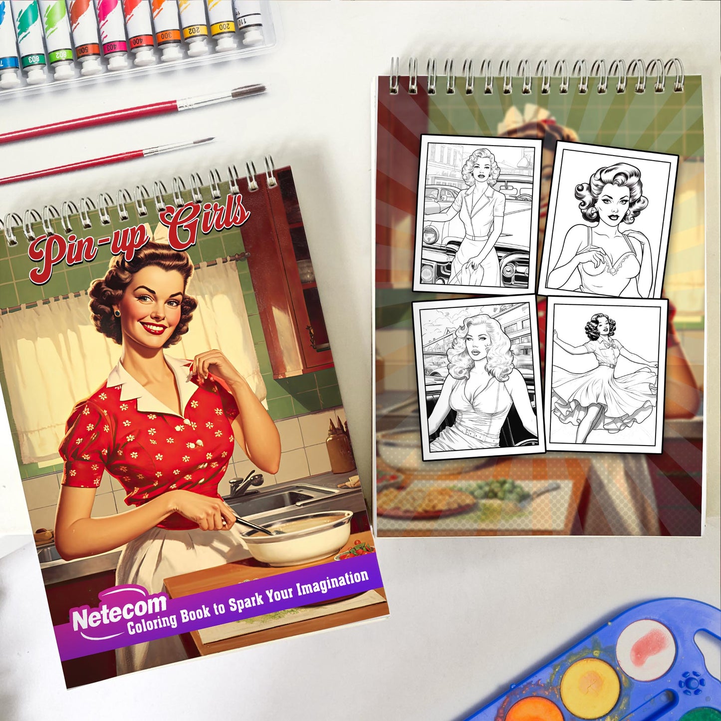 Pin-Up Girls Spiral Bound Coloring Book, Dive into 30 Alluring Coloring Pages, Capturing the Seductive Charms and Mysterious Aura of Pin-Up Girls