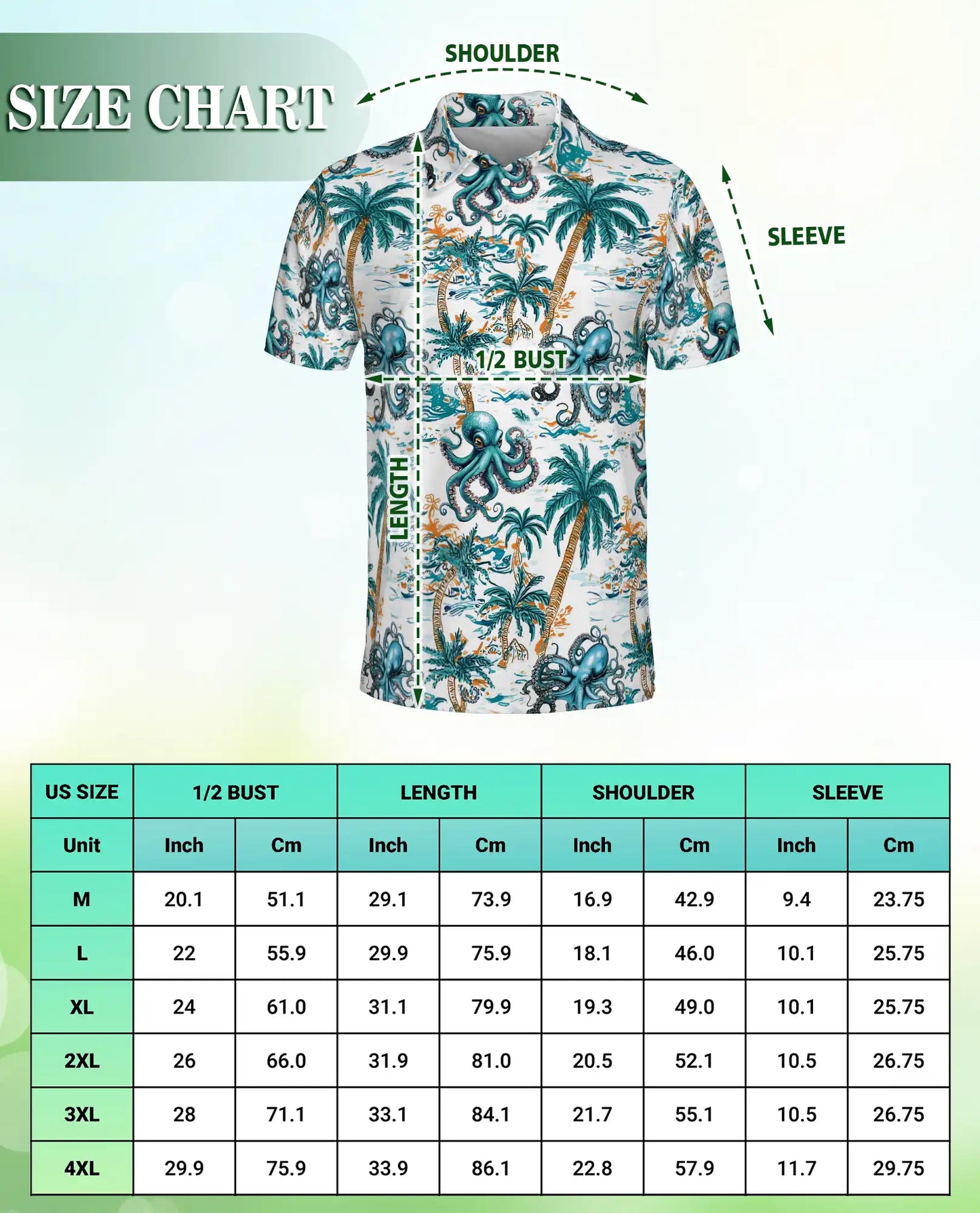 Tropical Octopus 3D Polo Shirt for Men – Ocean Palm Tree Beach Style | Netecom