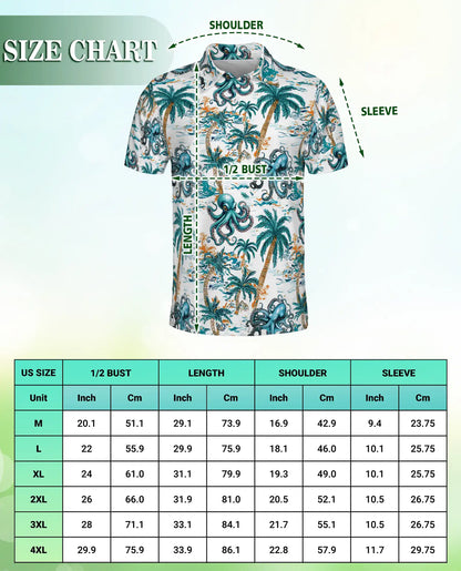 Tropical Octopus 3D Polo Shirt for Men – Ocean Palm Tree Beach Style | Netecom