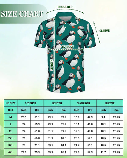 Cute Puffin Bird 3D Polo Shirt for Men – Coastal Seabird Tropical Style | Netecom