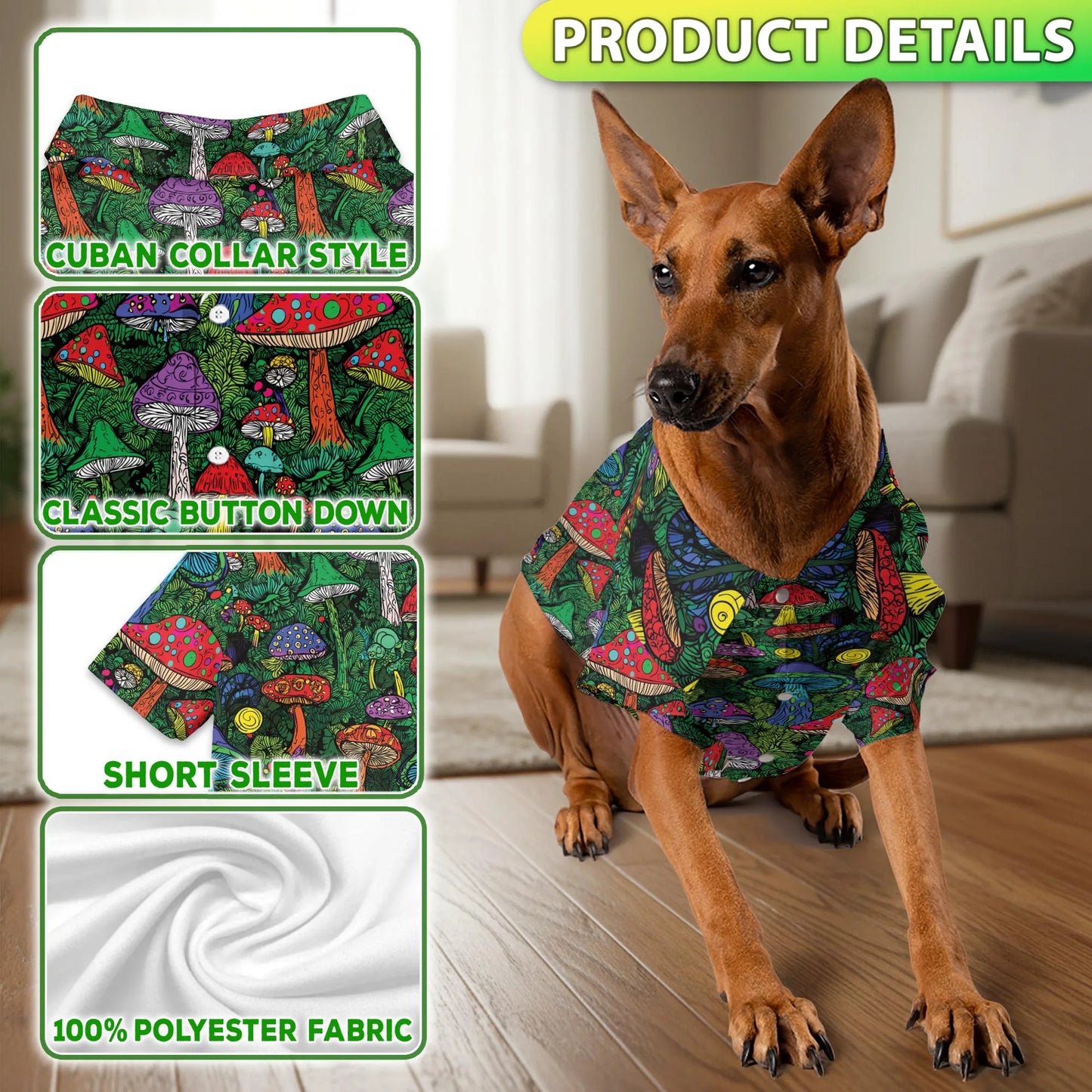Vintage Hippie Mushroom Print Hawaii Dog and Owner Matching Button Shirts