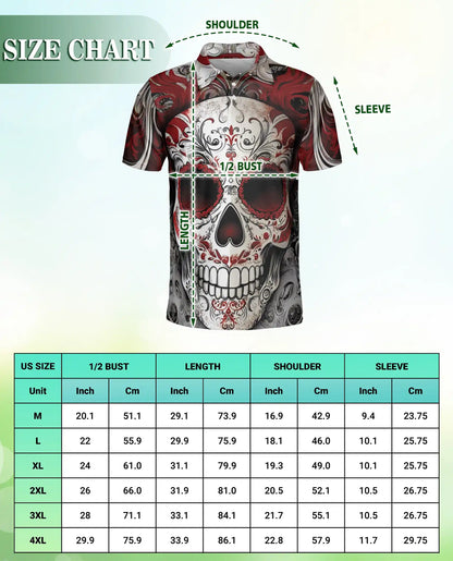 Sugar Skull Polo Shirt – Red Gothic Style | Netecom