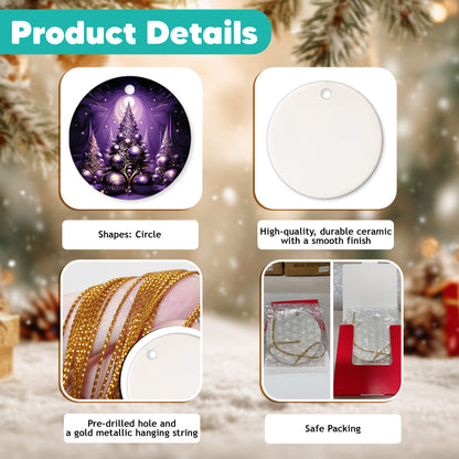 Netecom Purple Christmas Tree Baubles Ornament, Elegant Holiday Ceramic Ornament for Christmas Tree Hanging Decorations Gift, Home Decor, Gifts for Friends & Family, Holiday Party Present