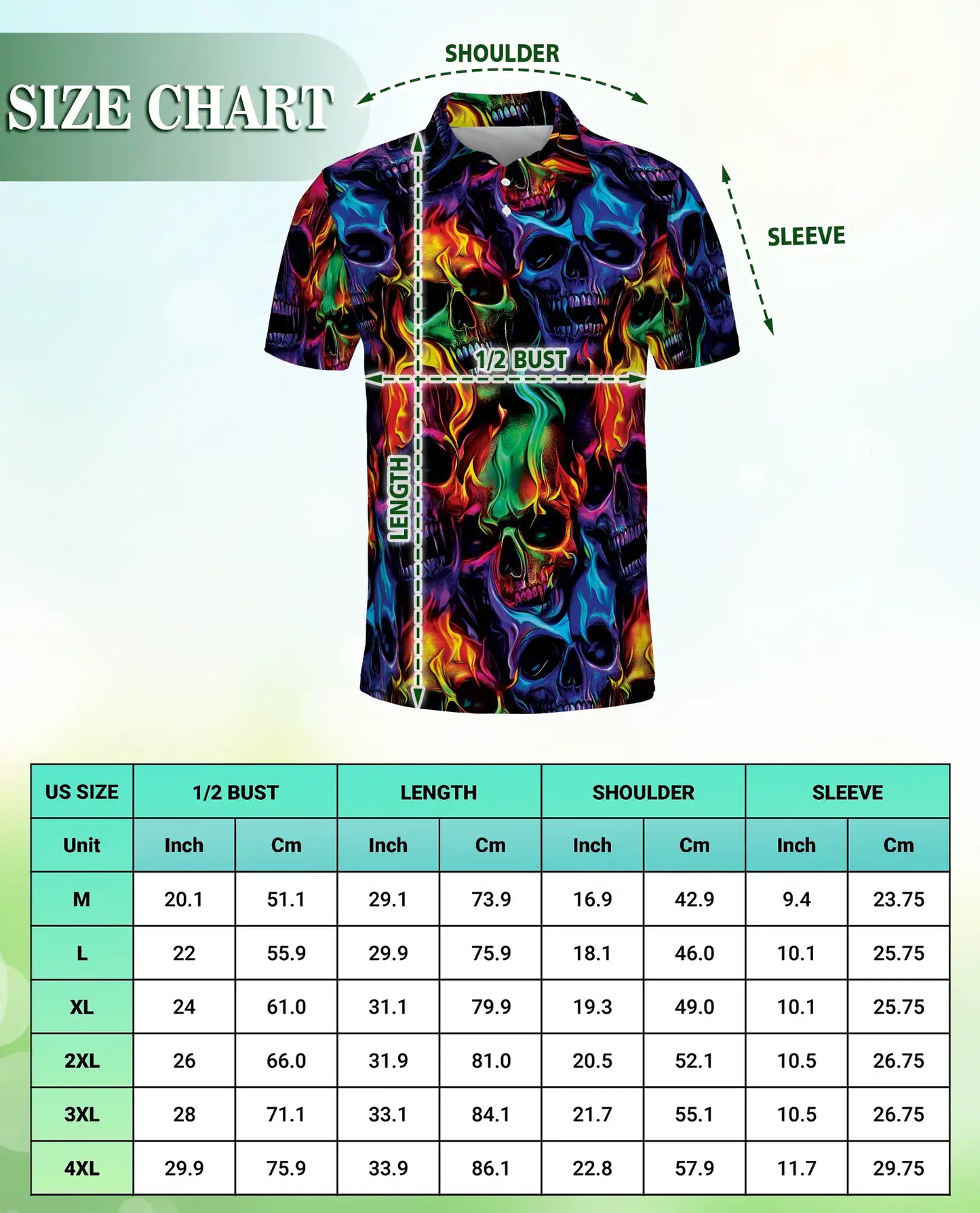 Flaming Skull Neon 3D Polo Shirt for Men | Netecom