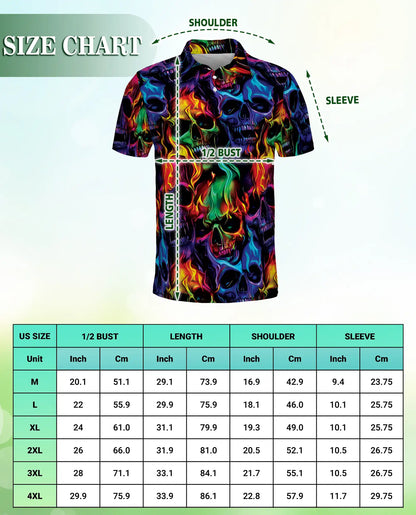 Flaming Skull Neon 3D Polo Shirt for Men | Netecom